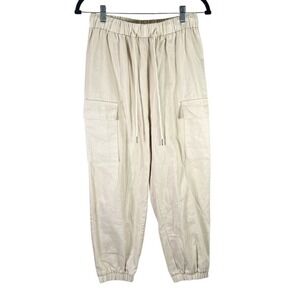 Crescent Cargo Pants Womens Small Drawstring Elastic Waist Beige Cotton
